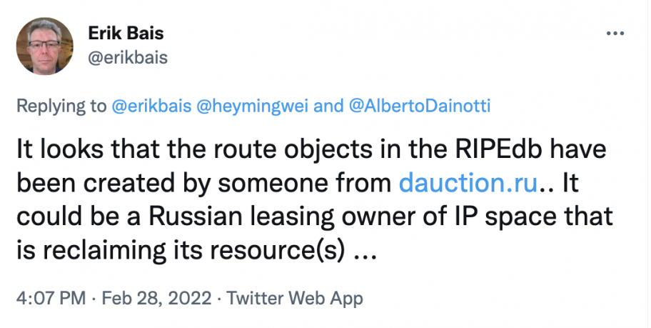 It looks that the route objects in the RIPEdb have been created by someone from http://dauction.ru.. It could be a Russian leasing owner of IP space that is reclaiming its resource(s)